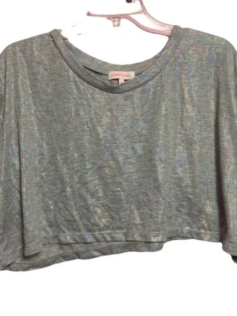 Grey Cropped Short Sleeve Tee Rainbow Affect